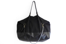 Load image into Gallery viewer, Weekend bag, canvas and leather bag, black. Personalized with name