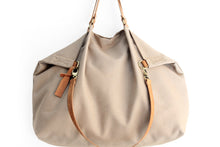 Load image into Gallery viewer, Weekend bag, canvas and leather bag, light brown. Personalized with name.