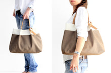 Load image into Gallery viewer, Anna TOTE bag and HAND bag made of canvas and italian leather personalized