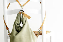 Load image into Gallery viewer, Cleo CONVERTIBLE BACKPACK, leather backpack, made of  italian Suede leather, Olive color.