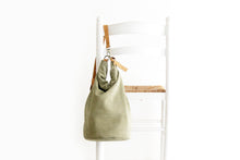 Load image into Gallery viewer, Cleo CONVERTIBLE BACKPACK, leather backpack, made of  italian Suede leather, Olive color.