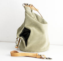 Load image into Gallery viewer, Cleo CONVERTIBLE BACKPACK, leather backpack, made of  italian Suede leather, Olive color.