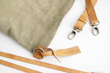 Load image into Gallery viewer, Cleo CONVERTIBLE BACKPACK, leather backpack, made of  italian Suede leather, Olive color.