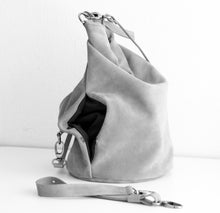 Load image into Gallery viewer, Cleo CONVERTIBLE BACKPACK, leather backpack, made of  italian Suede leather, Olive & black color.