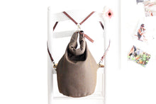 Load image into Gallery viewer, Cleo CONVERTIBLE BACKPACK in bag, canvas and leather backpack, Brown color.