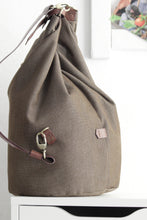 Load image into Gallery viewer, Cleo CONVERTIBLE BACKPACK in bag, canvas and leather backpack, Brown color.