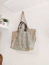 Load image into Gallery viewer, Double Face bag: Italian leather and Map fabric, TOTE bag and shoulder bag. Rebecca Bag