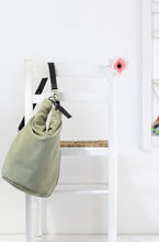 Load image into Gallery viewer, Cleo CONVERTIBLE BACKPACK, leather backpack, made of  italian Suede leather, Olive & black color.