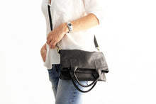 Load image into Gallery viewer, Leather CROSSBODY bag made of italian leather  color black. Laura leather crossbody and hand bag