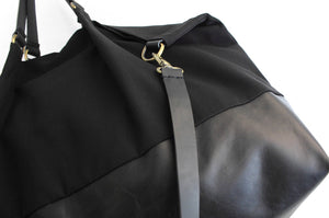 Weekend bag, canvas and leather bag, black. Personalized with name