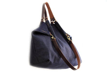 Load image into Gallery viewer, Weekend BAG, denim and leather bag, blue. Personalized with name