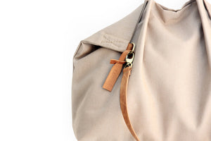 Weekend bag, canvas and leather bag, light brown. Personalized with name.