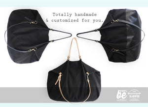 Weekend bag, canvas and leather bag, black; personalized with name.