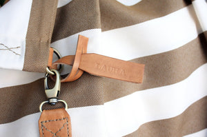 Weekend BAG, canvas and leather bag, striped brown. Personalized with name.