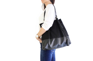 TOTE bag made of canvas and italian leather, black. Anna bag
