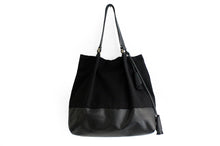 Load image into Gallery viewer, TOTE bag made of canvas and italian leather, black. Anna bag