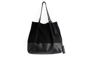 TOTE bag made of canvas and italian leather, black. Anna bag