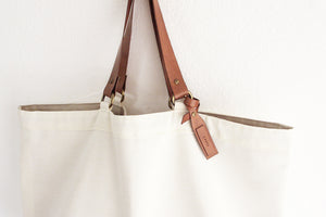Olivia TOTE bag, Shopping bag made of canvas and italian leather, personalized with your name