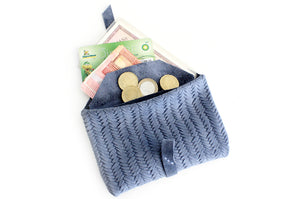 Coin purse, leather little wallet color blue. Camy coin purse