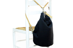 Cleo CONVERTIBLE BACKPACK in bag, canvas and leather backpack, Black color.