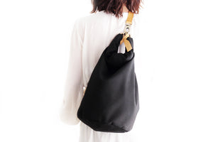 Cleo CONVERTIBLE BACKPACK, leather backpack, made of  italian Suede leather, Black color.
