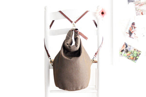 Cleo CONVERTIBLE BACKPACK in bag, canvas and leather backpack, Brown color.