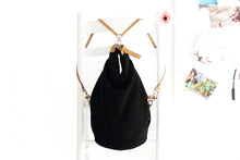 Load image into Gallery viewer, Cleo CONVERTIBLE BACKPACK, leather backpack, made of  italian Suede leather, Black color.