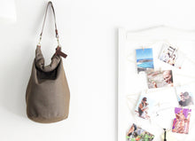 Load image into Gallery viewer, Cleo CONVERTIBLE BACKPACK in bag, canvas and leather backpack, Brown color.
