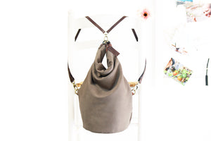 Cleo CONVERTIBLE BACKPACK, leather backpack, made of  italian leather, Taupe color.