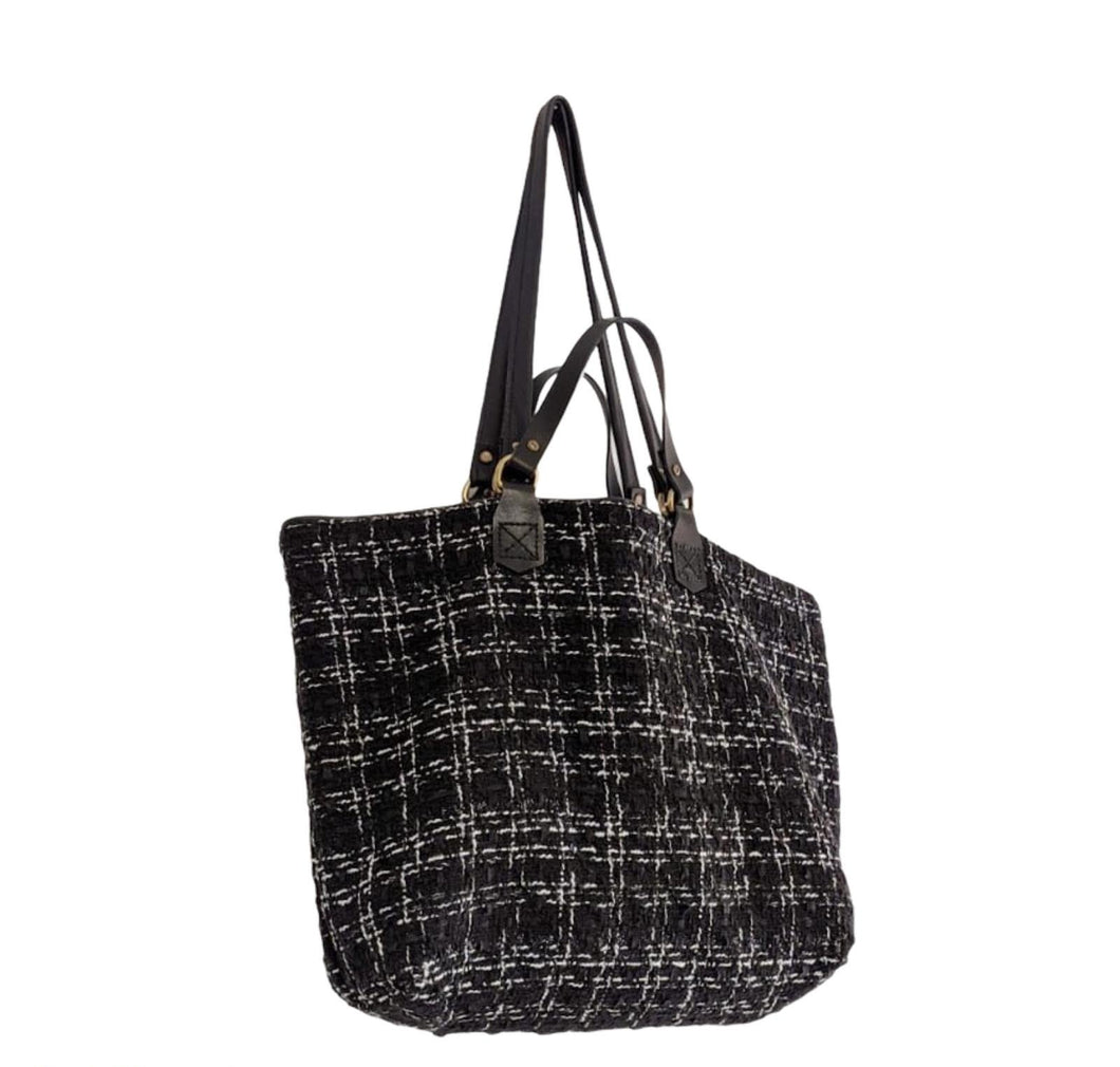 Double Face bag: Italian leather and tweed fabric, TOTE bag and shoulder bag. Rebecca Bag