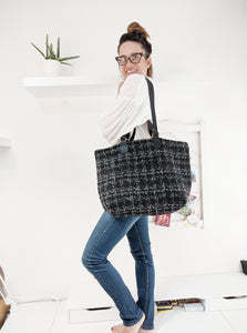 Double Face bag: Italian leather and tweed fabric, TOTE bag and shoulder bag. Rebecca Bag