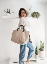 Load image into Gallery viewer, Double Face bag: Italian leather and Map fabric, TOTE bag and shoulder bag. Rebecca Bag