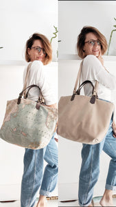 Double Face bag: Italian leather and Map fabric, TOTE bag and shoulder bag. Rebecca Bag