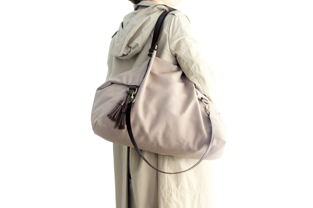 Susy bag, canvas and leather shoulder bag light brown
