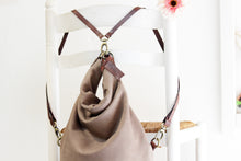 Load image into Gallery viewer, Cleo CONVERTIBLE BACKPACK, leather backpack, made of  italian leather, Taupe color.