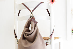 Cleo CONVERTIBLE BACKPACK, leather backpack, made of  italian leather, Taupe color.