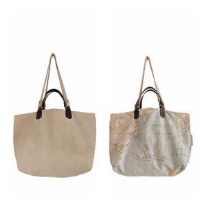 Double Face bag: Italian leather and Map fabric, TOTE bag and shoulder bag. Rebecca Bag
