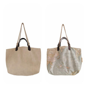 Double Face bag: Italian leather and Map fabric, TOTE bag and shoulder bag. Rebecca Bag