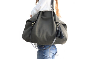 Susy Leather shoulder bag made of italian leather dark grey personalized with your initials