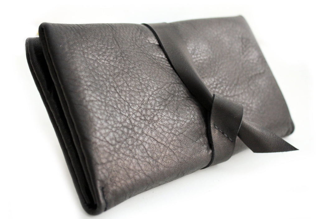 Cris leather wallet black color. Customizable wallet with your initials