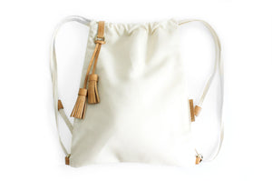 Vale BACKPACK, canvas and leather backpack, beige. Personalized with your initials