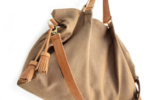 Load image into Gallery viewer, Canvas and leather shoulder bag, made of WATER RESISTANT fabric brown and leather. Susy shoulder bag