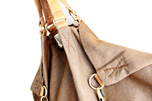 Weekend bag canvas and leather shoulder bag, brown. Personalized bag with name