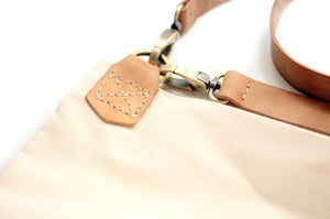 MARY, SHOULDER BAG made of canvas and leather, waterproof, color beige