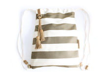 Load image into Gallery viewer, Vale BACKPACK, canvas and leather backpack, striped brown. Personalized with your initials.