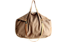 Load image into Gallery viewer, Weekend bag canvas and leather shoulder bag, brown. Personalized bag with name