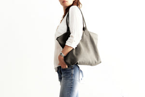 Leather tote bag, SHOULDER BAG made of italian leather grey. Mia leather shoulder bag