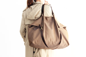 Weekend bag, canvas and leather bag, made of water resistant fabric brown personalized bag with name