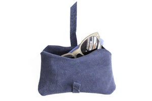 Camy Phone case, Little pouch, eyeglasses holder, pencil case made of italian leather, blue