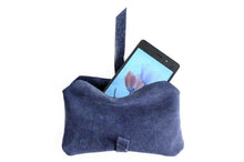 Load image into Gallery viewer, Camy Phone case, Little pouch, eyeglasses holder, pencil case made of italian leather, blue